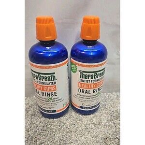 2x TheraBreath Healthy Gums Oral Rinse Clean Mint 33.8 Oz /1 liter each